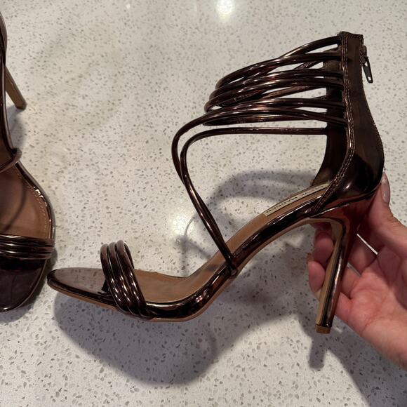 Steve Madden Fayja Metallic Copper Strappy Stiletto Heels 8.5 Sexy Party Prom - Picture 5 of 7